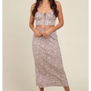 Floral Beige Midi Skirt and top
